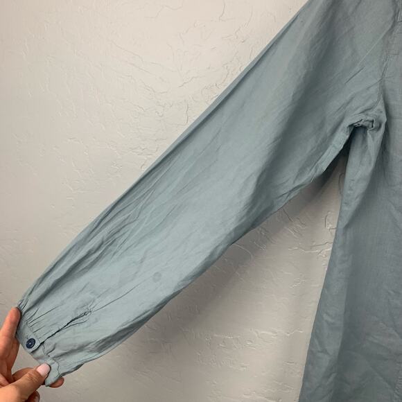 Johnny Was Shirt Dress Blue Painter Smock Embroidered Pockets Pintuck Size Small - Picture 4 of 10